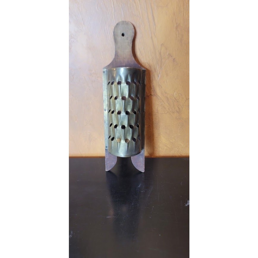 Vintage Solid Brass and Wood Cheese Grater Handcrafted Greek Kitchen Tool