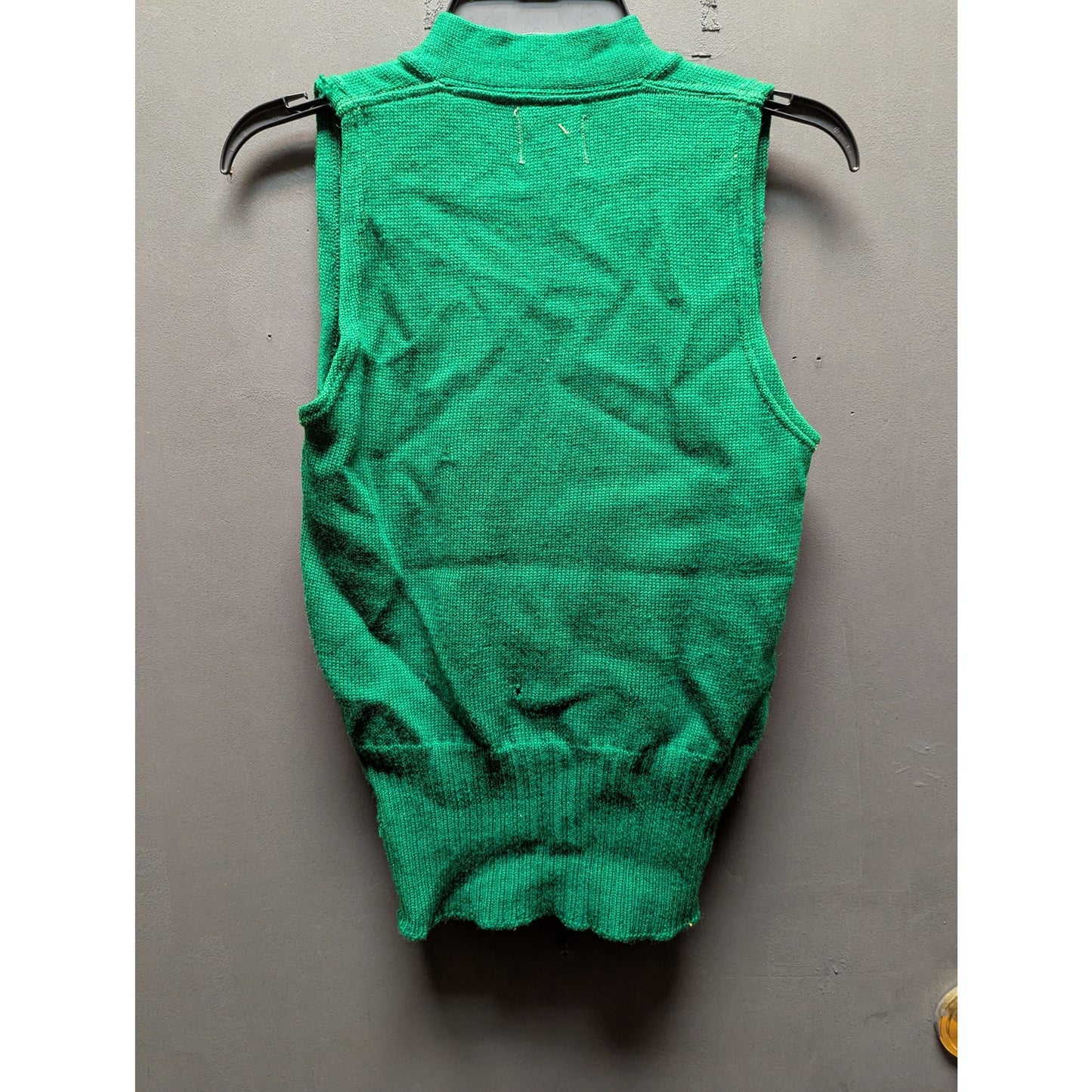 Vintage Venus Knitting Green Varsity Letterman Sweater Vest LS Junior College