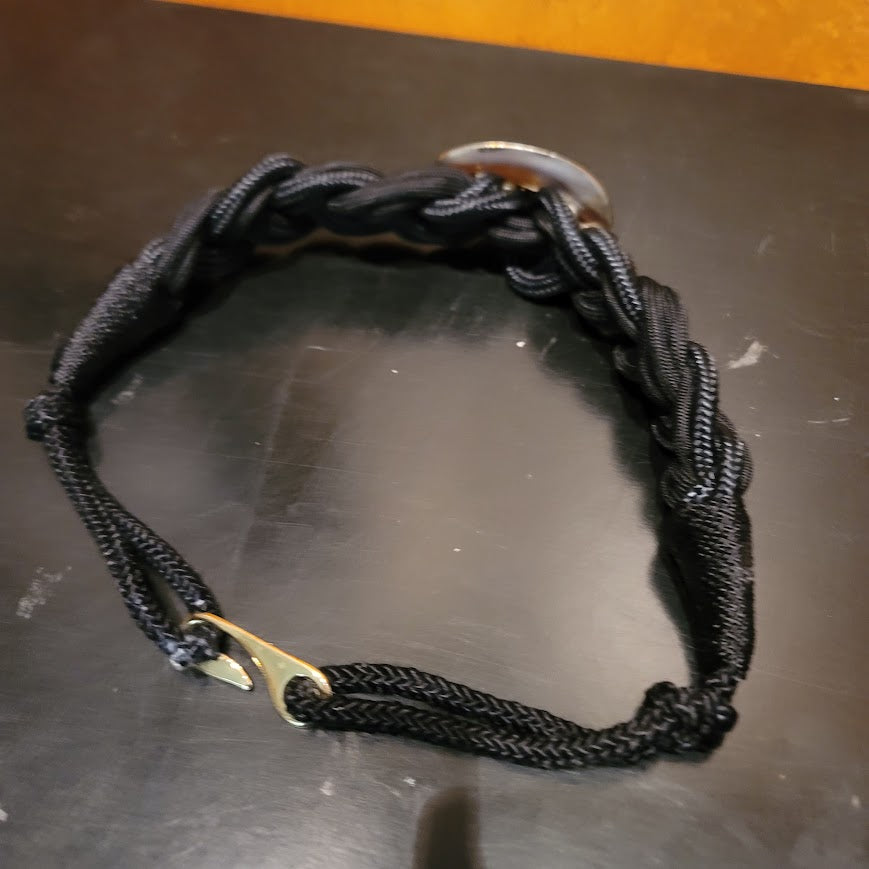 Vintage Black Rope Braided Belt Rope Knot Pearlescent shell Stone Small/Medium