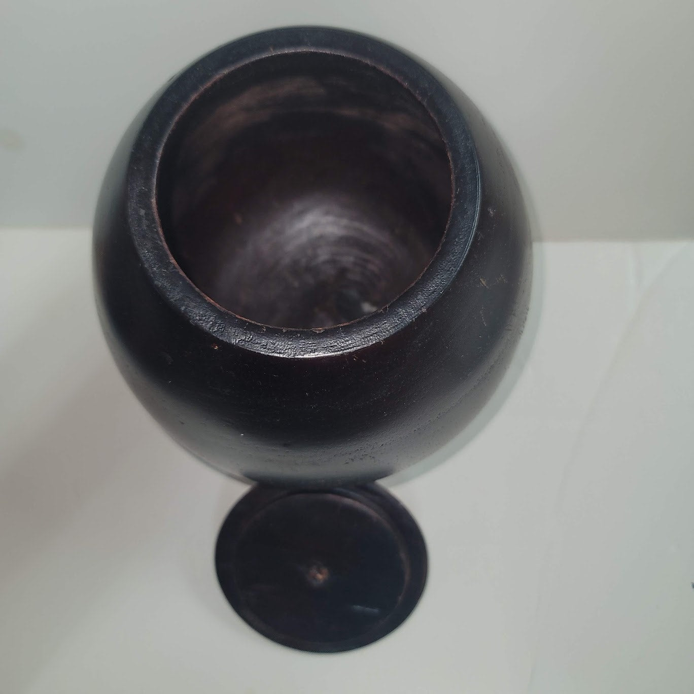 Handmade HAND TURNED urn wood dark egg shape 10" tall with lid URN Biscuit
