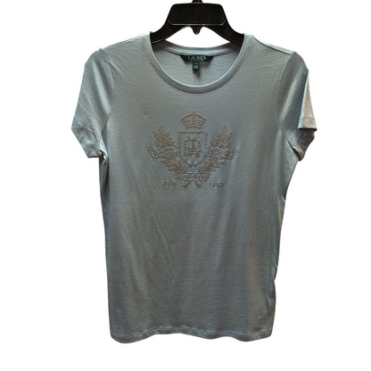Lauren Ralph Lauren Light Blue Beaded Crest T-Shirt Small Short Sleeve Top Y2K