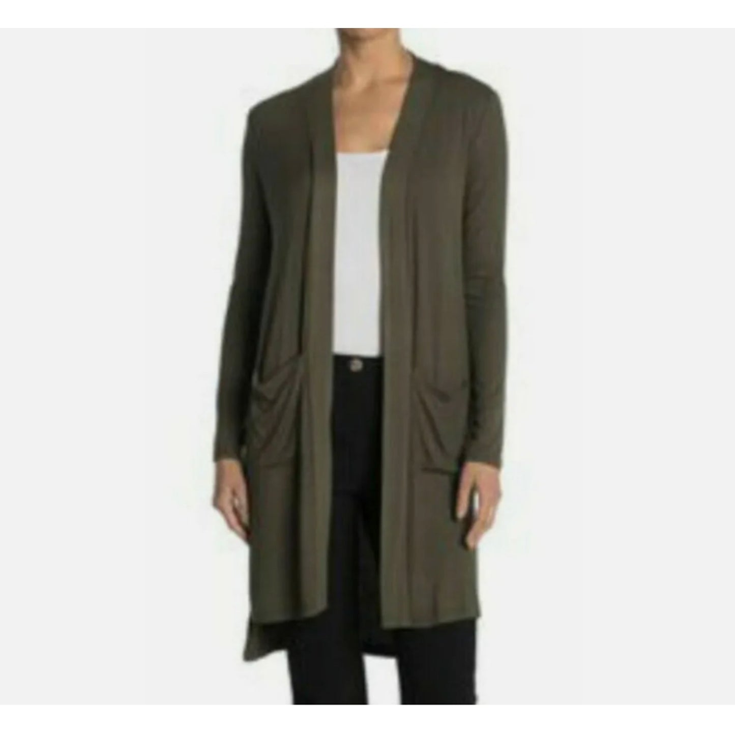 NWT Catherine Malandrino MEDIUM Ribbed Long Cardigan Grape Leaf Green MSRP $88