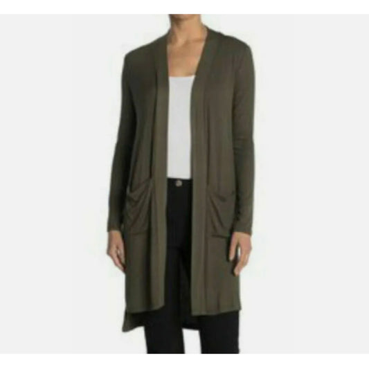 NWT Catherine Malandrino MEDIUM Ribbed Long Cardigan Grape Leaf Green MSRP $88