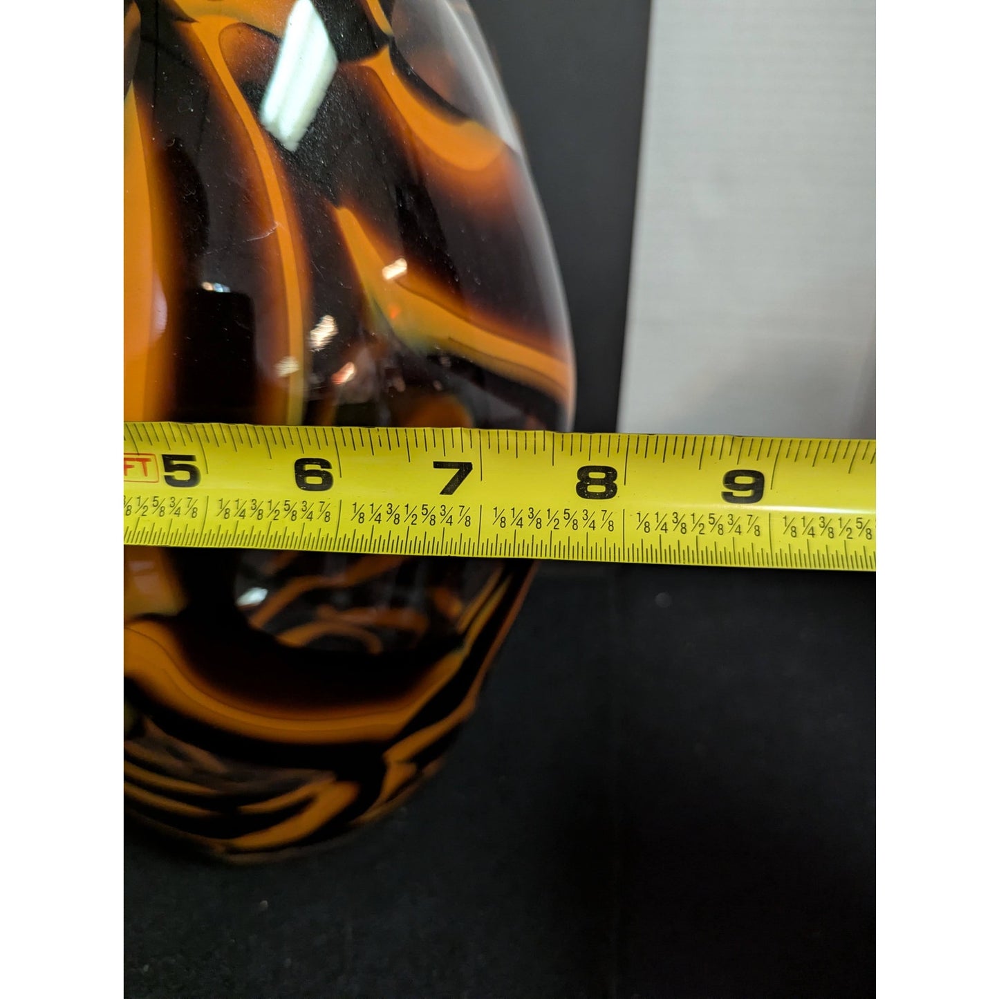 Vintage Tortoiseshell Art Glass Statement Vase LARGE Amber and Orange Swirls
