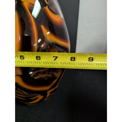 Vintage Tortoiseshell Art Glass Statement Vase LARGE Amber and Orange Swirls