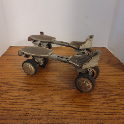 Vintage Adjustable Metal Roller Skates Antique Strap-On Pair