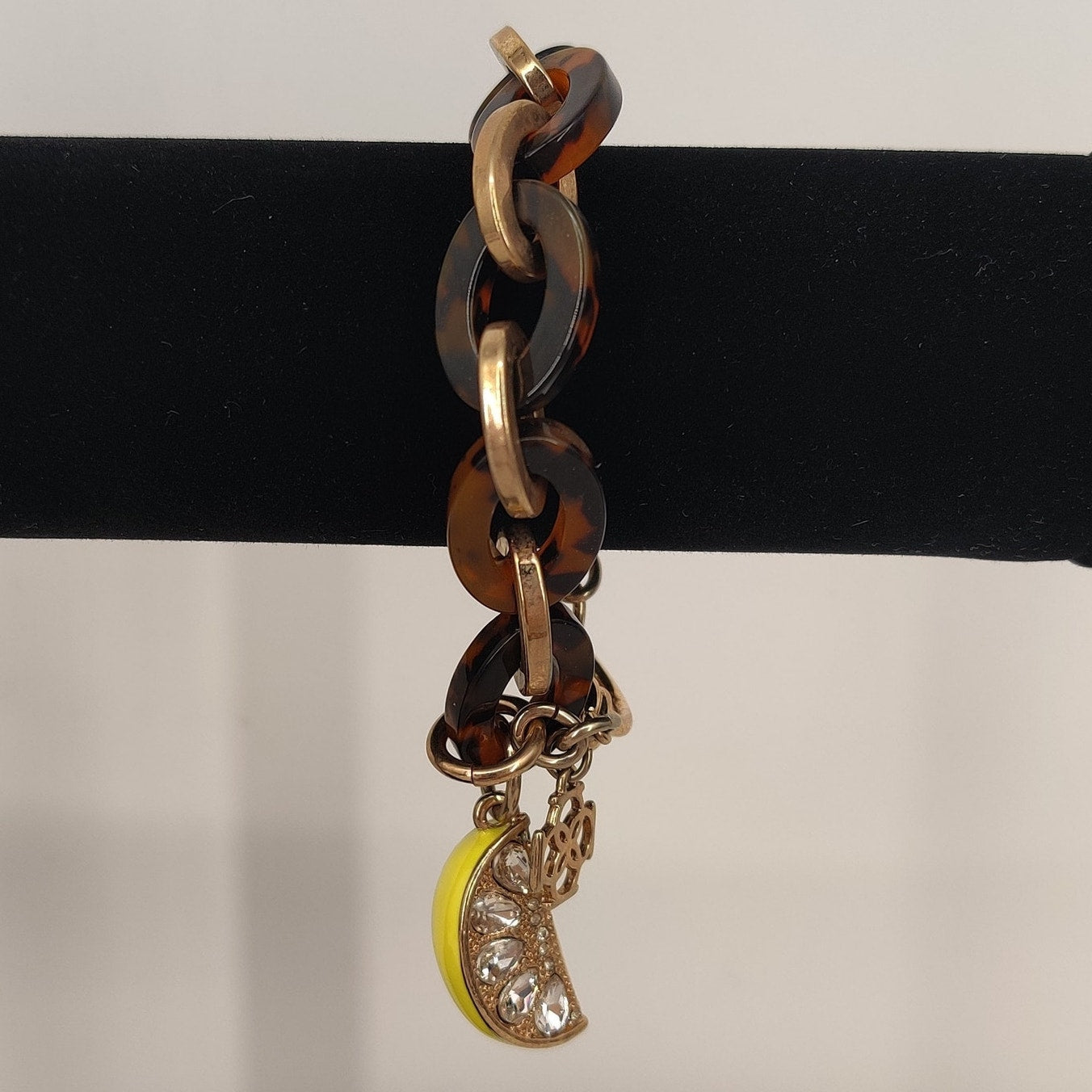 Ann Taylor Gold-Tone & Tortoise Shell Lemon Charm Bracelet Y2K