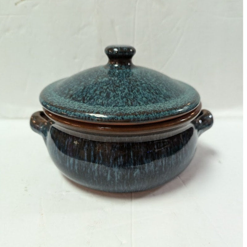 Spanish lidded olla Clay pot casserole cooking Covered Teal One or Two Serving