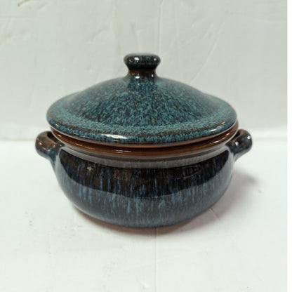 Spanish lidded olla Clay pot casserole cooking Covered Teal One or Two Serving