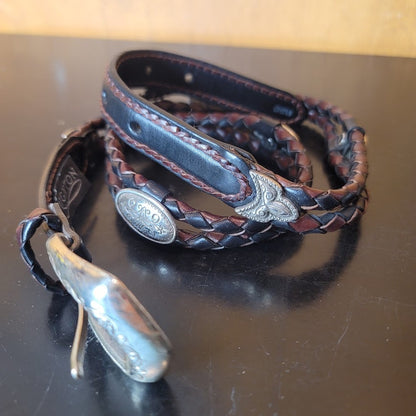 Brighton Size M/L 32" Braided Leather Belt Silver Conchas Black Brown Boho