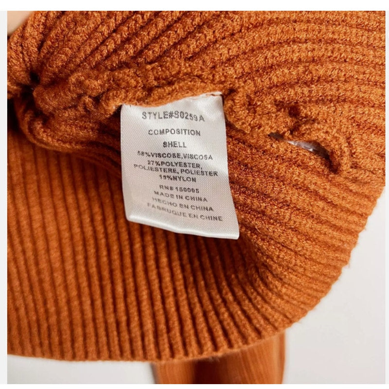 Maisie Rust Orange Peter Bishop Sleeve Crewneck Sweater Cropped Ribbed SMALL NEW