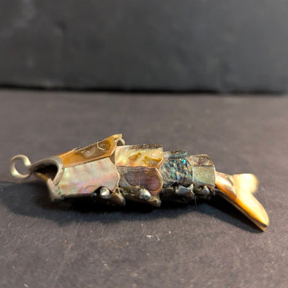 Vintage Articulated Abalone Shell Fish Pendant Brass Mexican Style Movable