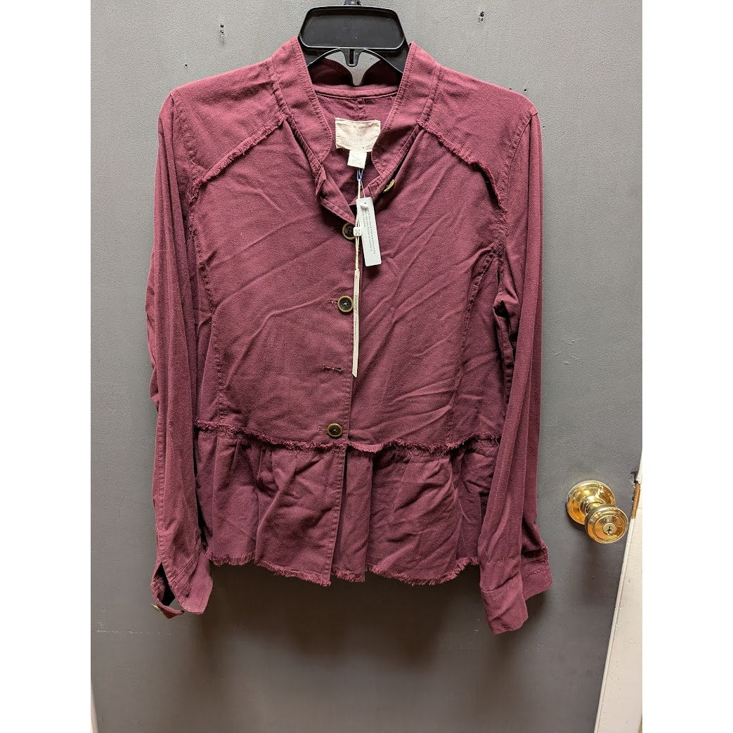 Caslon Women's Plum Button-Front Raw Hem Blouse NWT Size Small Activewear