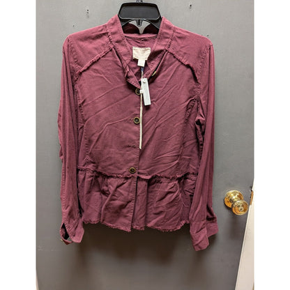Caslon Women's Plum Button-Front Raw Hem Blouse NWT Size Small Activewear