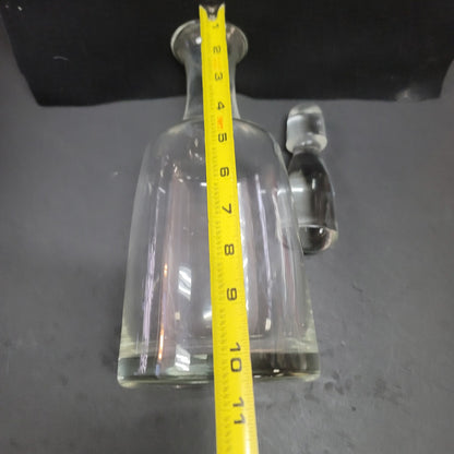 Glass tall decanter with etched fitted Glass Stopper Vintage Barware MCM liquor