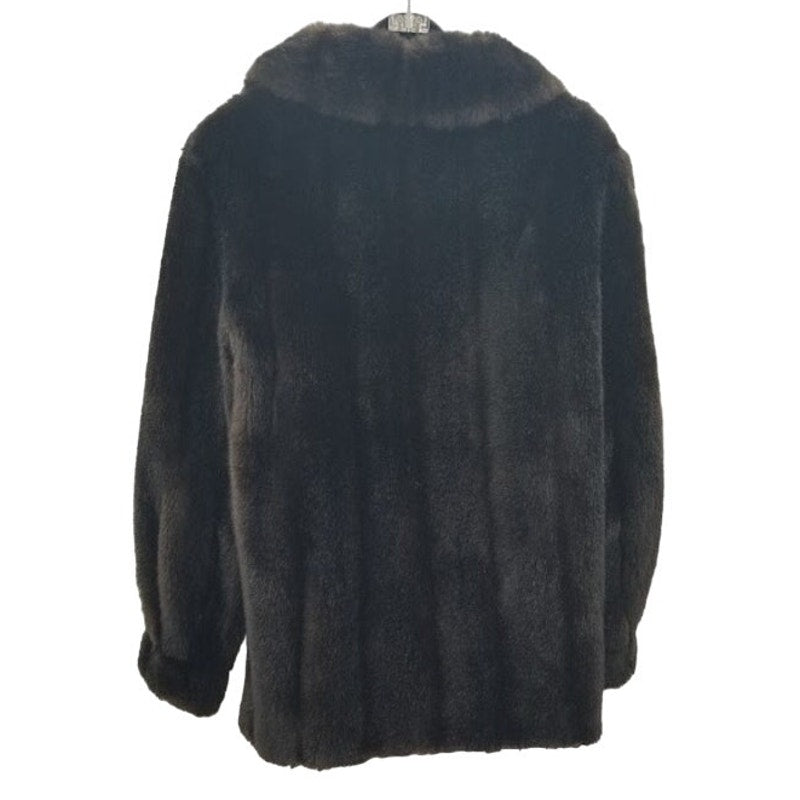 Vintage Faux Mink Fur Coat Jacket Pockets Lined Long Sleeve Collar Espresso