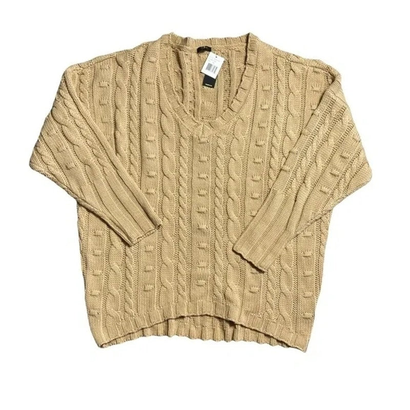 AFRM Bostom Long V-Neck Cable Knit Sweater Size XS/Extra Small in Sand/Tan NWT