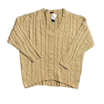 AFRM Bostom Long V-Neck Cable Knit Sweater Size XS/Extra Small in Sand/Tan NWT
