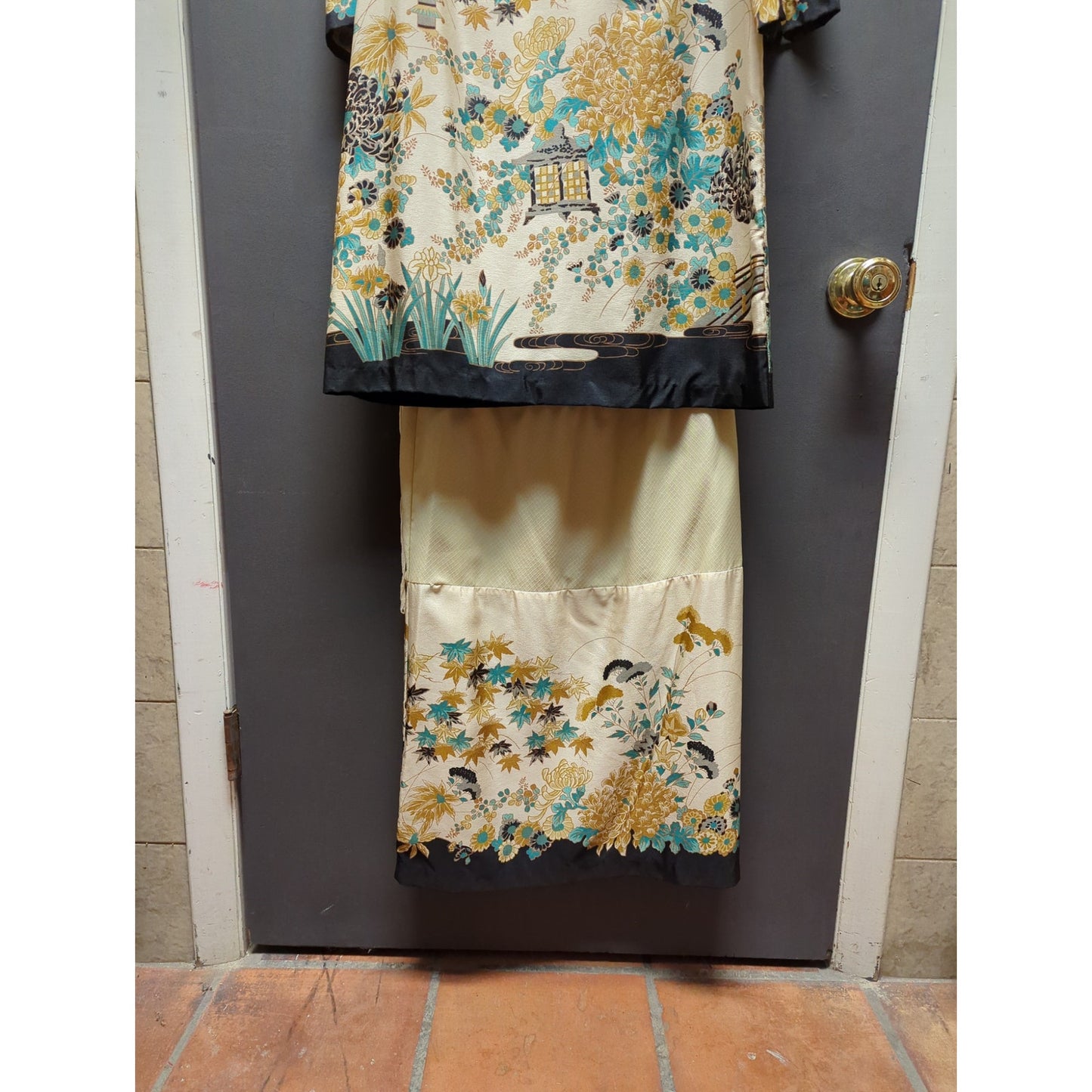 Krist Gudnason Asian inspirted Chinoserie Print 3pc Skirt Set Top Skirt Belt