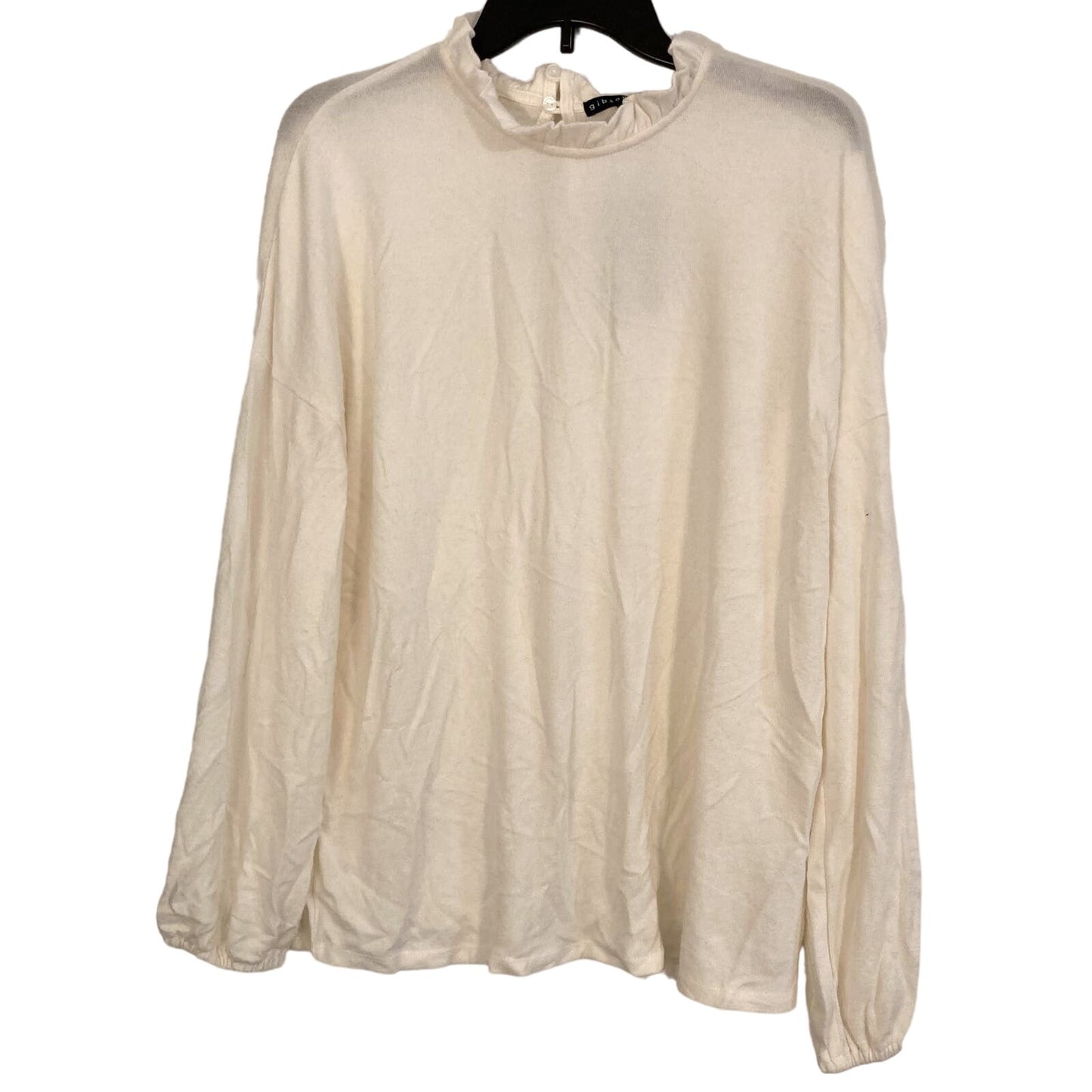 Gibson Look Casual Soft Ruffle Neck Brushed Sweater Sz Large in Ivory NWT