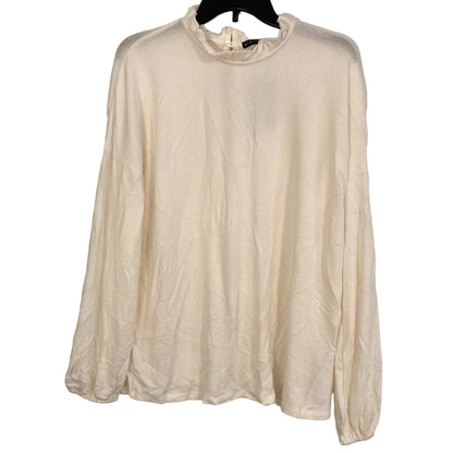 Gibson Look Casual Soft Ruffle Neck Brushed Sweater Sz Large in Ivory NWT