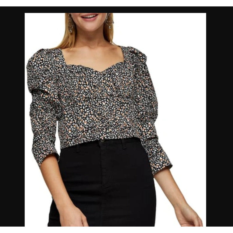 TOPSHOP new blouse Size 8 Medium crop top abstract side zip pouf 3/4 sleeve