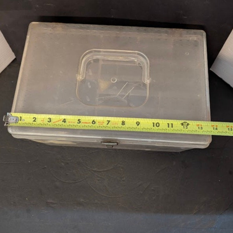 Vintage Clear Acrylic Sewing Case Crafts Organizer Storage Box Carrying Handle