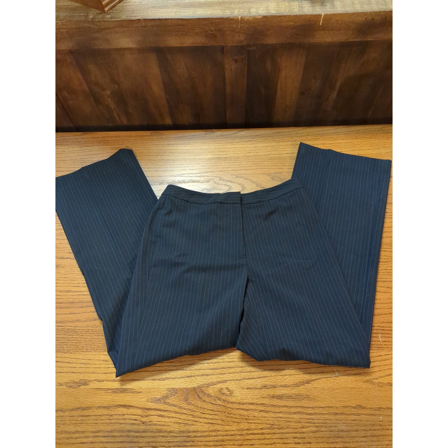 Alex Marie Navy Blue Pinstripe trouser Career Size 2P boot cut flat front