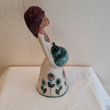 Studio Art Pottery Girl/Lady Figure Statue w/ Jug for Vase Flowers Vintage Heavy