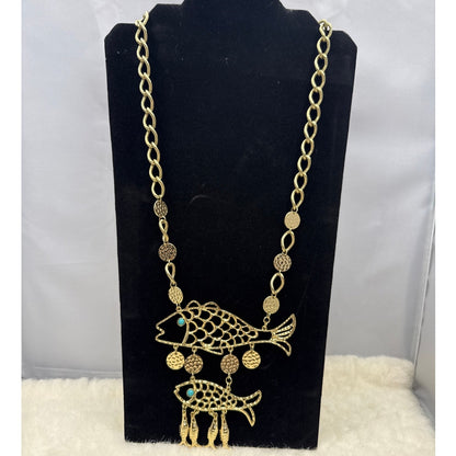 Vintage Necklace Statement Piece Lilly Pulitzer 2 Fish Goldtone