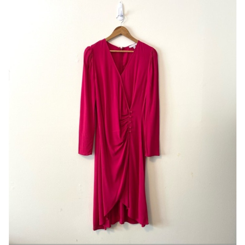 Chelsea28 Red Cerise Size Small Dress Long Sleeve VNeck Wrap NEW Career Evening