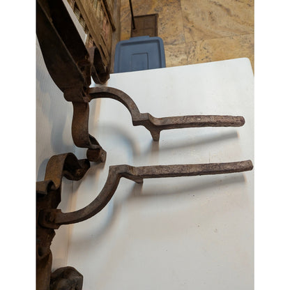 Antique Cast Iron Ring Top Andirons Firedogs Arts & Crafts / Mission Style Pair