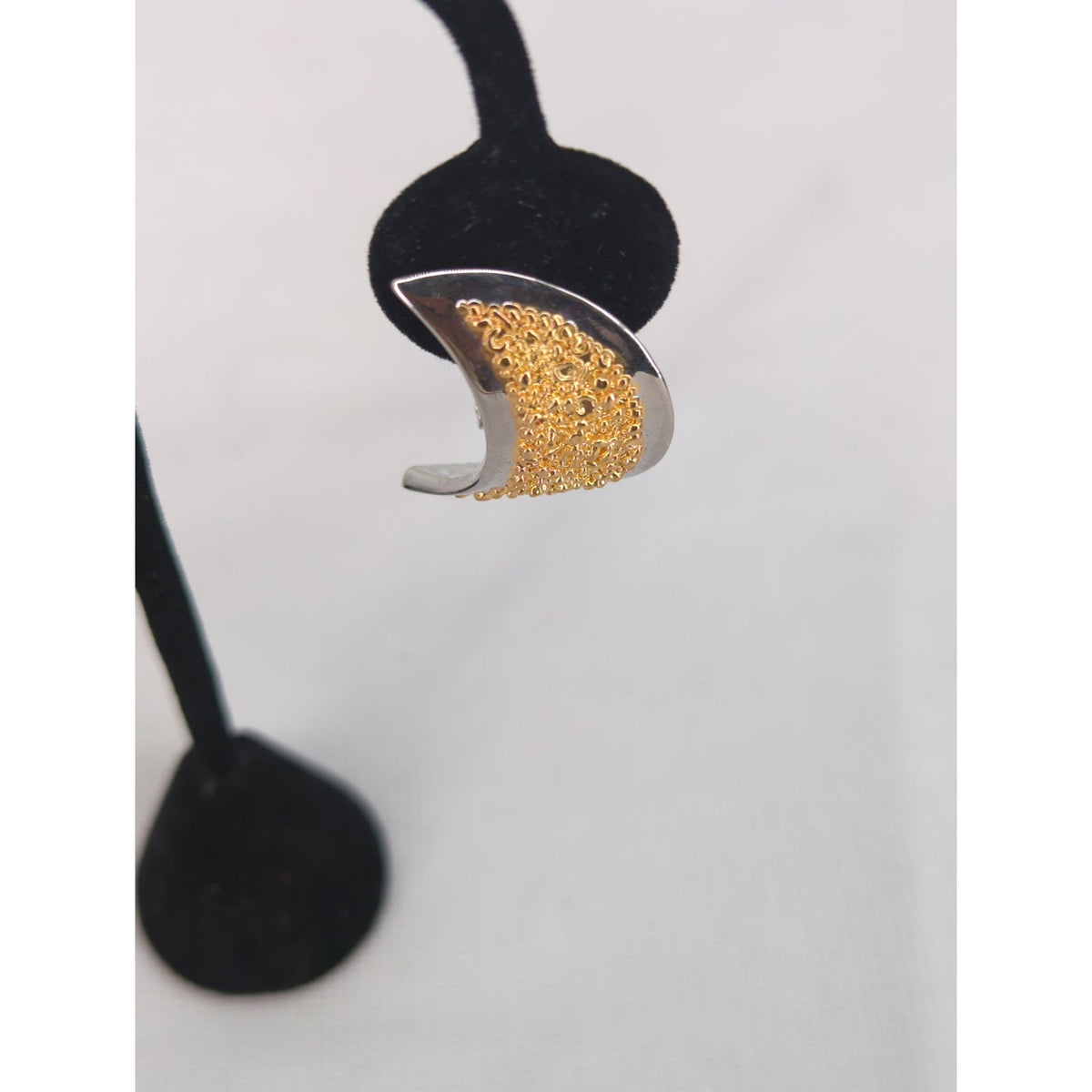 Vintage 90s Two Tone Gold Glitter Crescent Moon Clip On Statement Earrings