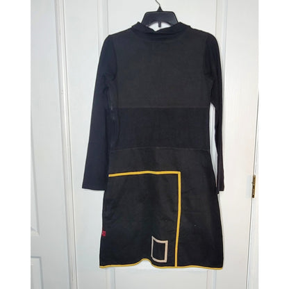 Vintage PYGMEES Small Turbowear Dress long sleeve Y2K dress Black yellow