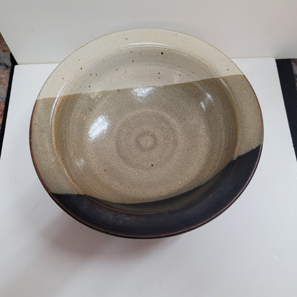 Vintage Rimmed bowl signed Rusty '80 Handmade Brown Cream Earthtones 8.5"