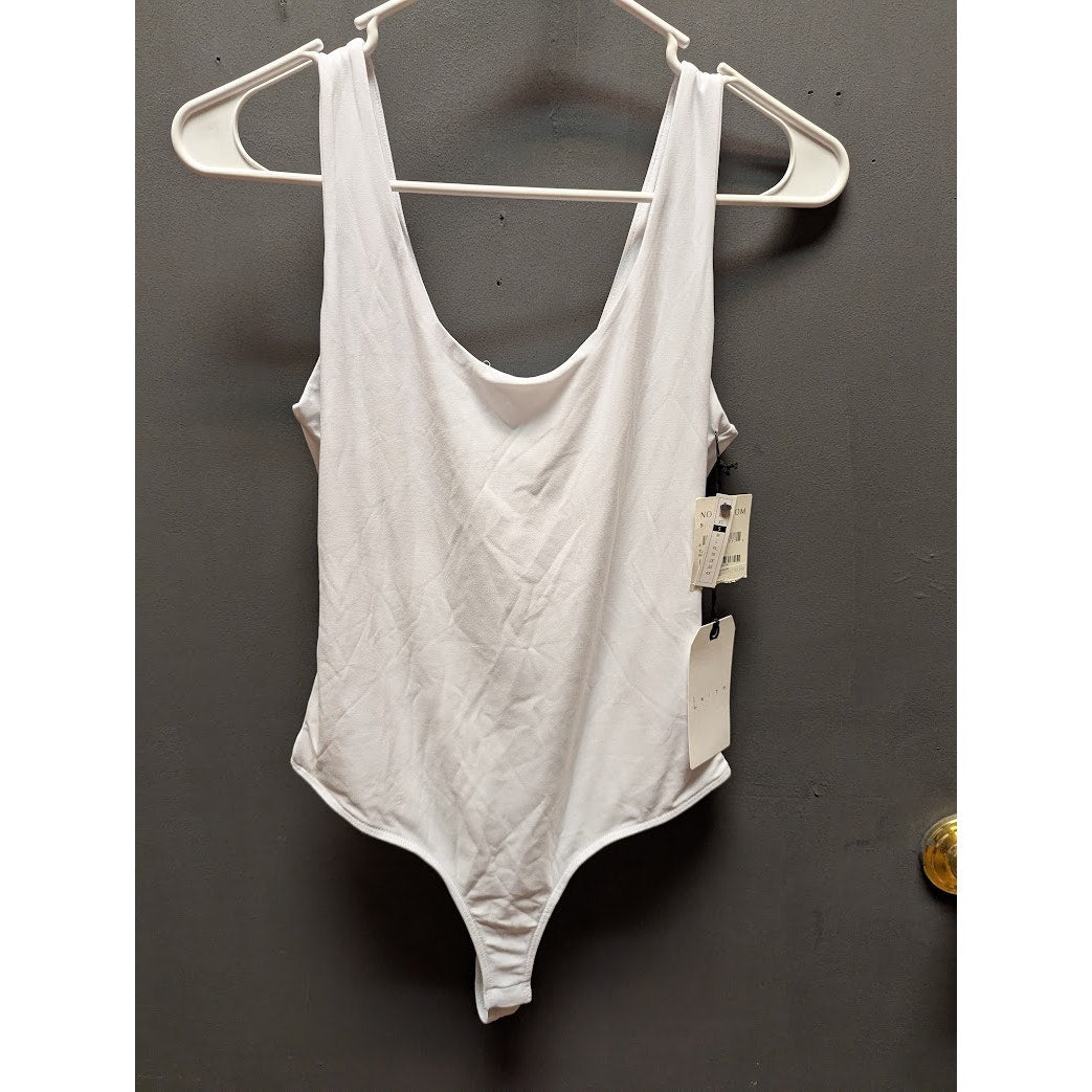 Leith Women's Small Solid White Scoop Neck Bodysuit NWT Thong Casual Layering