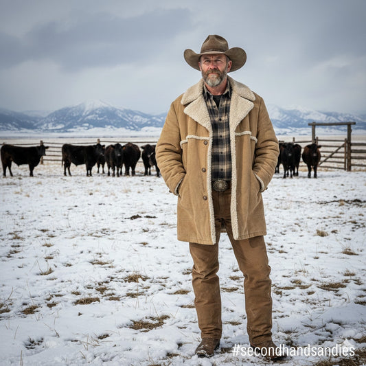 Towncraft Vintage Tan Fleece Lined Coat Jacket Medium/Large Cowboy Western Heavy