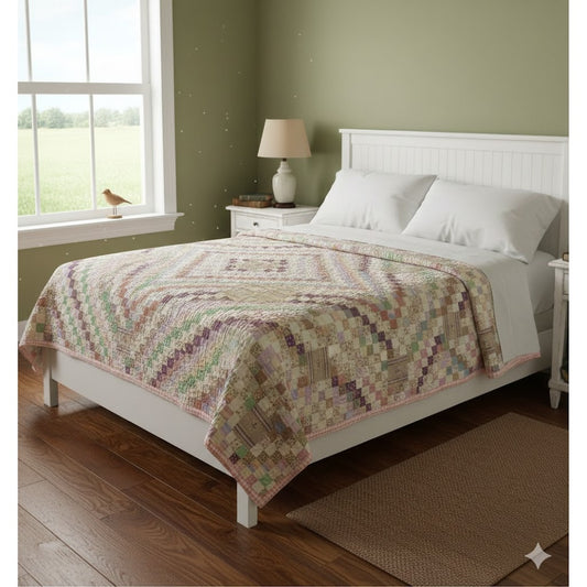 Handmade Quilt Full or Queen Multicolor Earthtone  Small postage stamp patten