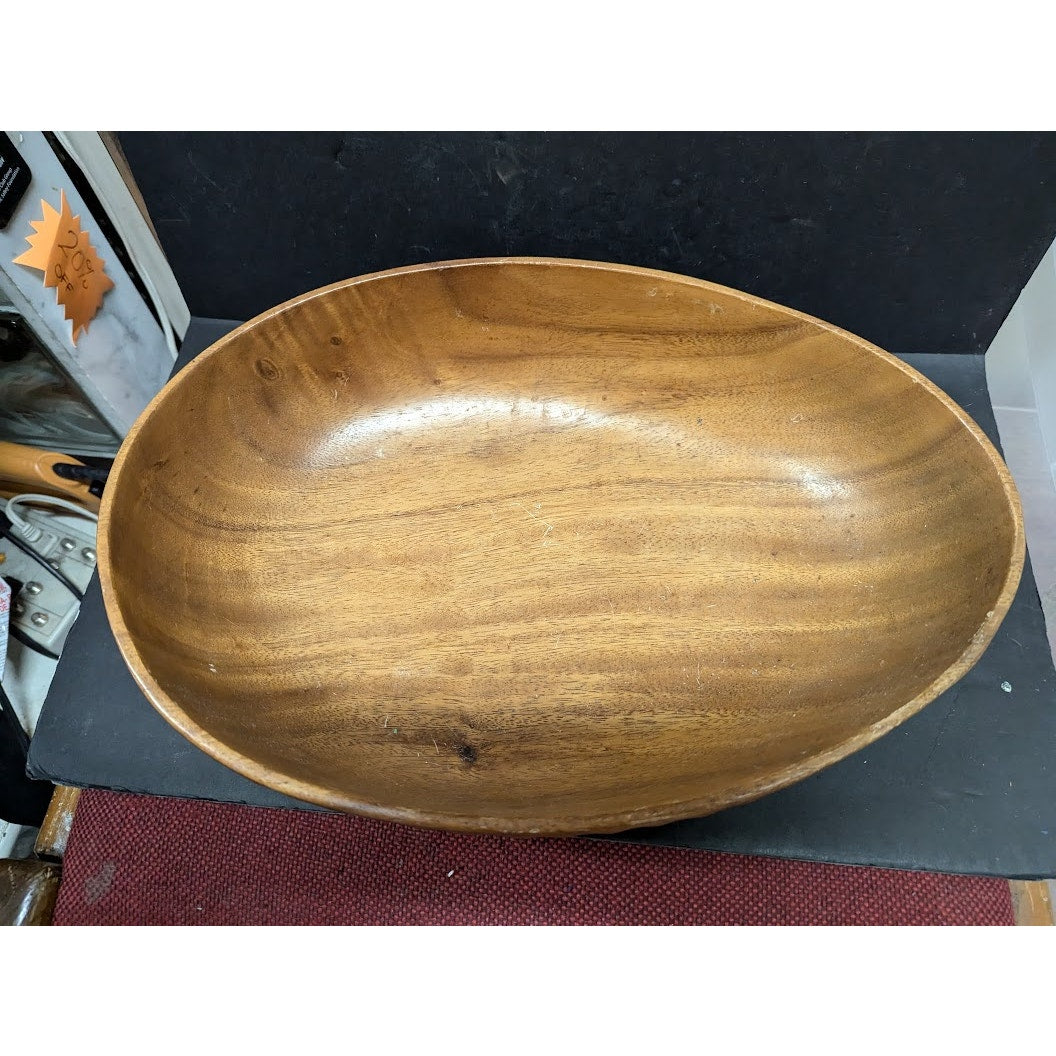 Vintage 1980s Acacia monkeypod wood Caesar salad bowl 7 pc. set serving oval