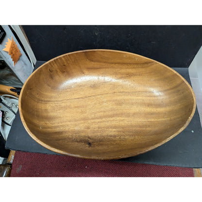 Vintage 1980s Acacia monkeypod wood Caesar salad bowl 7 pc. set serving oval
