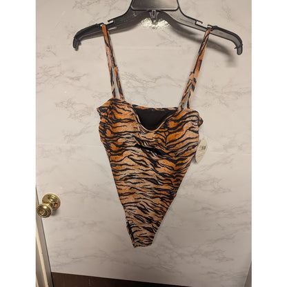 VYB Tiger Print Bandeau Cutout One-Piece Swimsuit Size Medium NEW adjustable