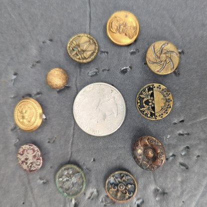 LOT N of 10 Antique Vintage Victorian Brass Mixed Materials Buttons ESTATE FIND