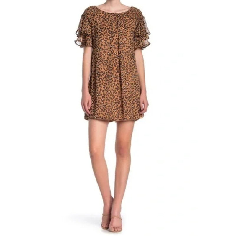 Max Ash Size large Sheath Shift Leopard Dress Animal Print short sleeve