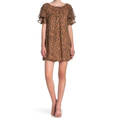 Max Ash Size large Sheath Shift Leopard Dress Animal Print short sleeve