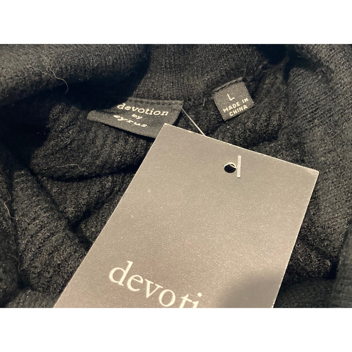 Devotion by Cyrus Ribbed Cowl/Mock Neck Pullover Sweater Sz Large in Black NWT