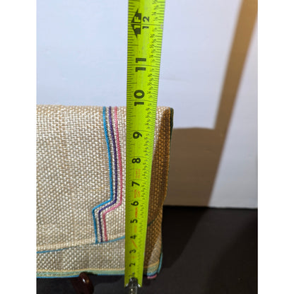Vintage 80s Woven Straw Convertible Clutch Turquoise Summer Boho