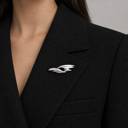 Vintage Mid-Century Modern Sterling Silver Abstract Wing Brooch MCM 925 Pin