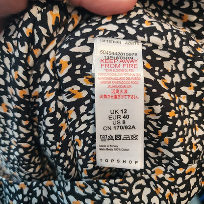 TOPSHOP new blouse Size 8 Medium crop top abstract side zip pouf 3/4 sleeve