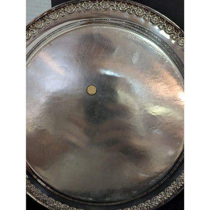 Vintage Hollywood Regency Silverplate Round Platter Ornate Serving Tray