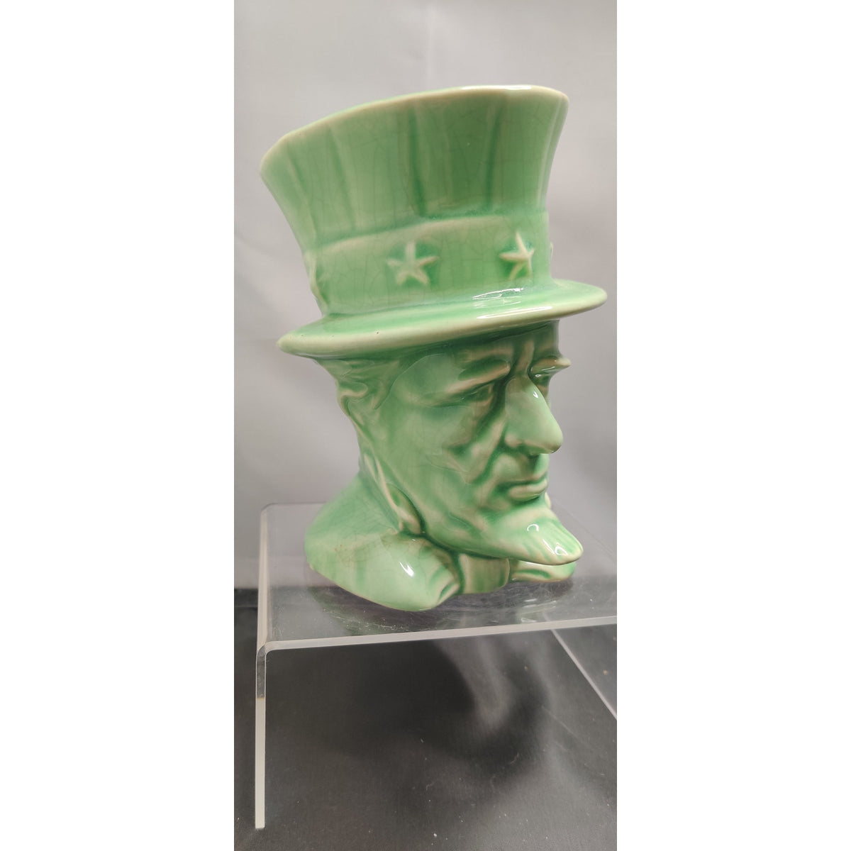 Vintage 1950 Vase Uncle Sam Green Top Hat HeadVase Planter Figurine Collectible